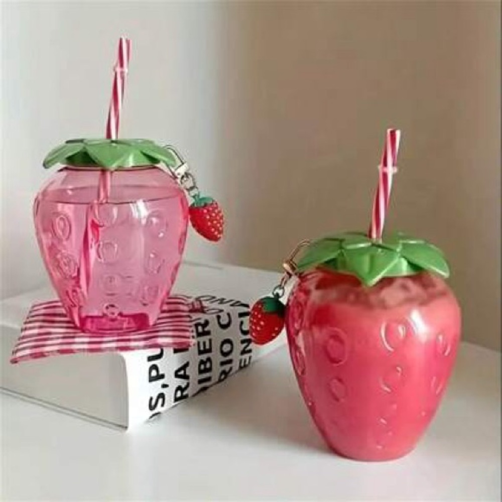 Strawberry Shaped Acrylic Tumbler with Straw